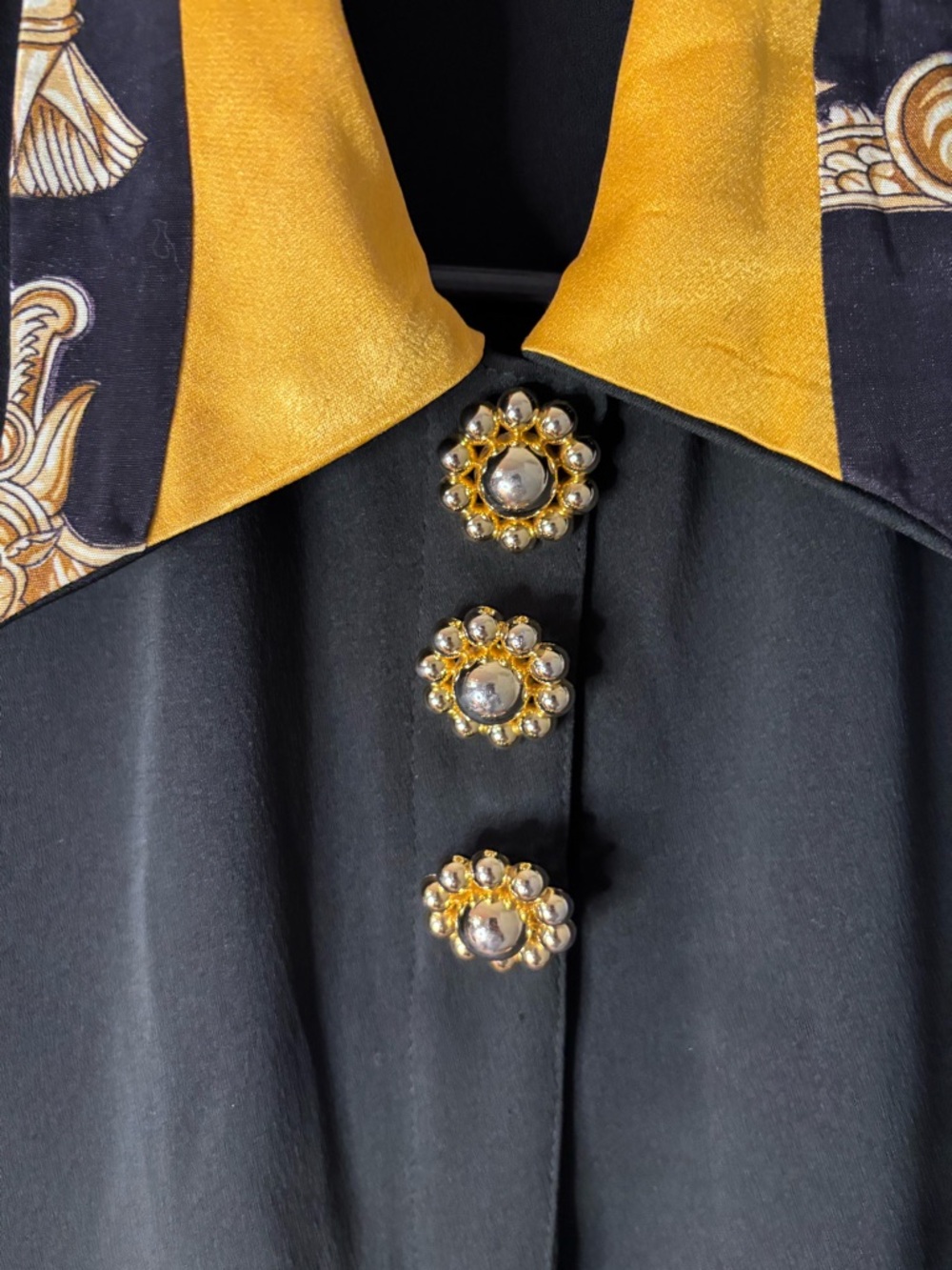 Sandro Black and Gold Satin Button-Down Blouse - Picture 4 of 9